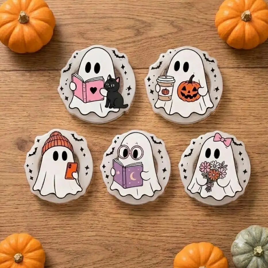 Spooky Ghost Acrylic Phone Grip, Cute Halloween MagSafe Magnetic Phone Holder, Kawaii Ghost Design, Book Lover Kindle Grip, Clear Dome Fall Aesthetic Gift