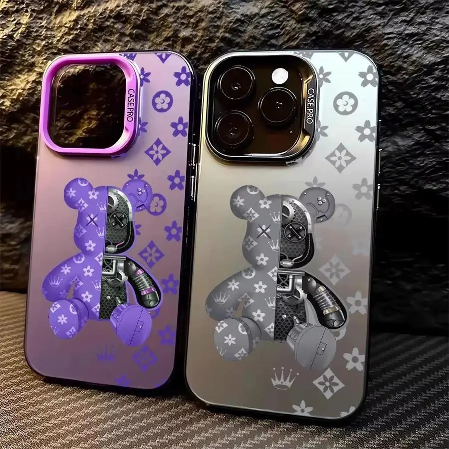 Luxury Fashion Robert Bear Colorful Silicone Phone Case for iPhone 17 Air,16e,16 Pro Max,15,14 Plus,13,12,11 - Shockproof Back Cover for Smartphone,Handheld,Cellphone Protection, Devices
