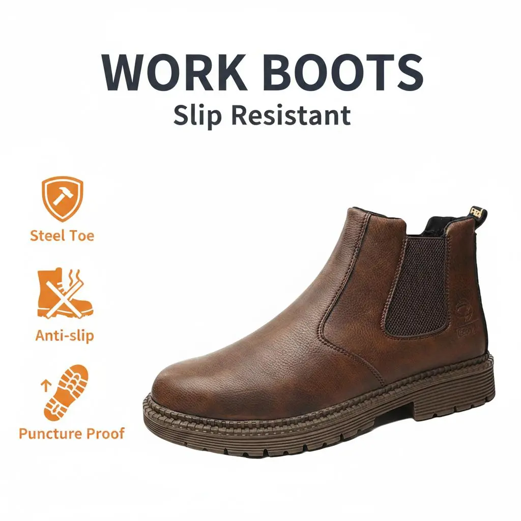Unisex Chef Safety Shoes, Waterproof Anti Slip Work Sneakers, Breathable Upper, Puncture Proof Layer and Smash Protection for Construction, Yard Work and Workshop Use
