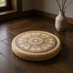 Floral Mandala Meditation Cushion – Round Floor Seat for Relaxation