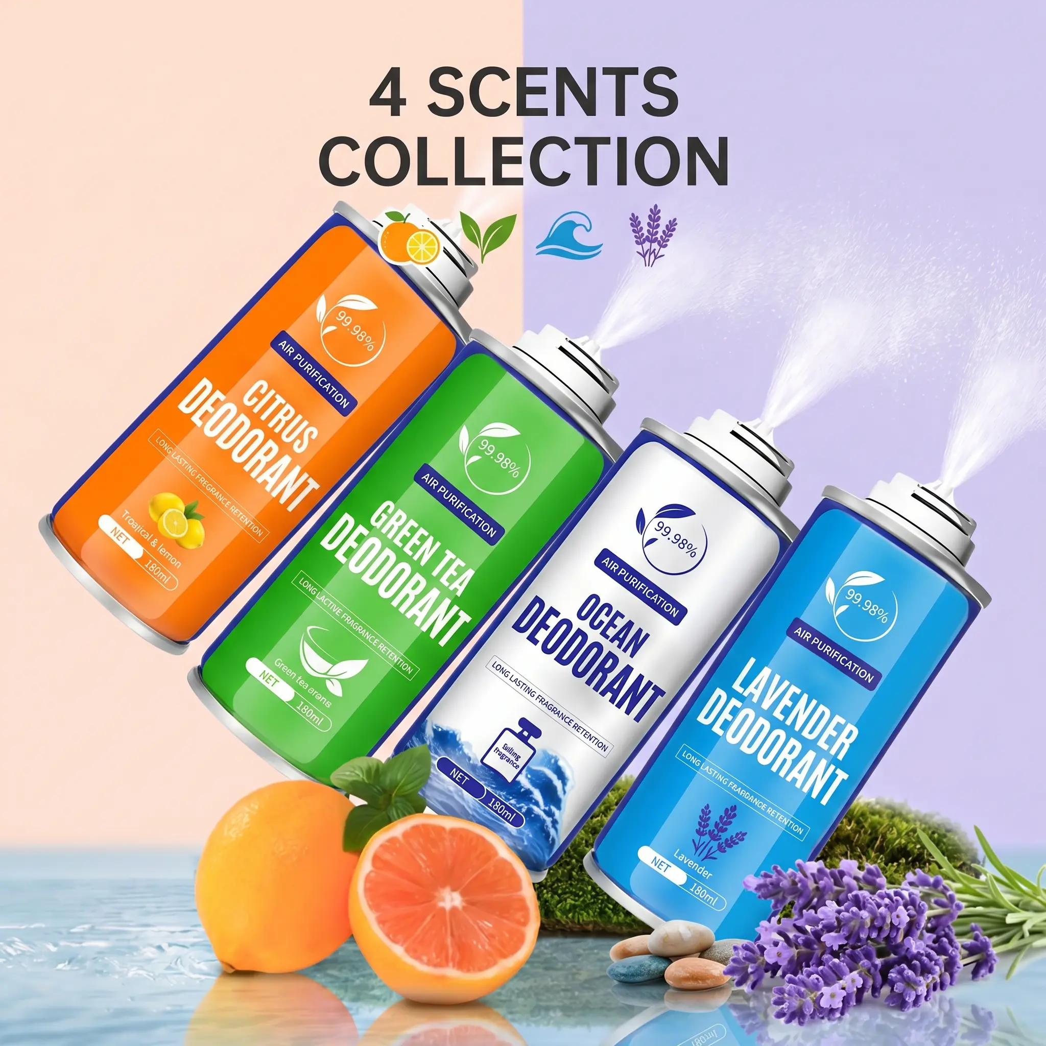 4-Pack Tropical Fruit Fragrance Air Freshener Spray, Fine Mist Low VOC Odor Eliminator, Long-Lasting Pet-Safe Aroma Deodorant, Home Care Essential for Home & Car Use, Safe for Children, Pregnant Women & Elderly Body Odor Improvement