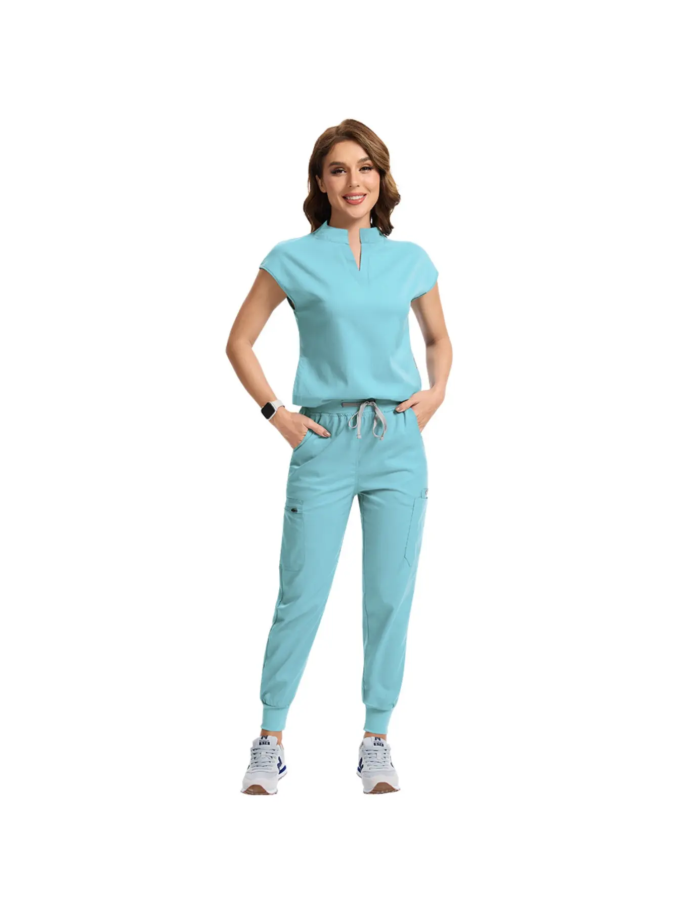 High-quality Thickened Fabric Two-piece Set Stand-up Collar Sleeveless Vneck Women's Workwear Medical Uniforms Doctor Washing Clothes Beauty Salon Doctor Nurse Work Uniform Set