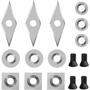 12PCS Carbide Lathe Inserts for Wood Lathe Turning Tools, Include 11mm Square with Radius, 12mm and 8.9mm Round, 30x10mm Diamond with Sharp Point with Screws