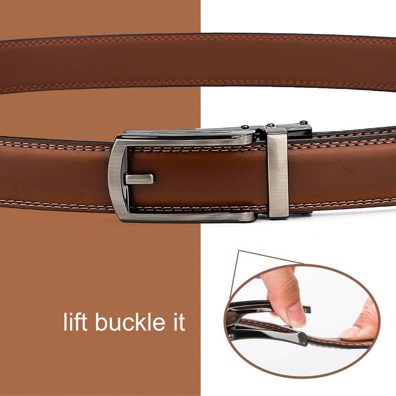 2-Pack Genuine Leather Ratchet Belts For Men Adjustable Belt Men's Dress Belt With Alloy Automatic Buckle