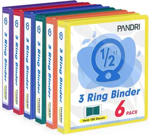 3 Ring Binder 0.5 Inch,  6 Pack 1/2-Inch Binder Fits Letter Size 8.5'' x 11'' Paper, Versatile Binders for Office Home School, 2 Pockets, Assorted 6 Color