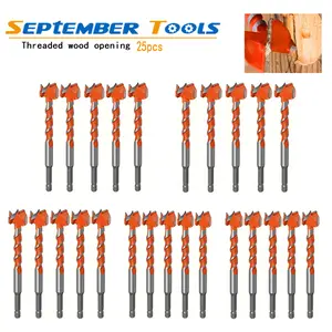 25pcs 16-25mm Extended Threaded wood opening Forstner Drill Bits Door Lock Hole Wooden Board Woodworking Hole Opener Hex Shank