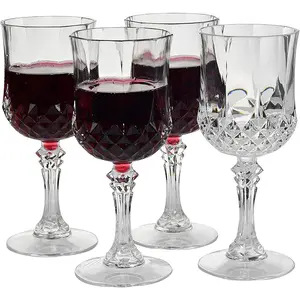 Plastic Goblets – 4Pcs Transparent Reusable Acrylic Wine Glasses with Stems - Elegant & Unbreakable Wine Glasses for Champagne - Plastic Goblets for Parties, Weddings, Outdoor, BBQ and Picnics Drinkware Beverage