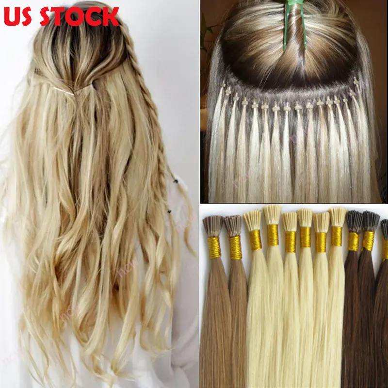 I Tip Hair Extensions Real Human Hair Cold Fusion, Invisible I Tips, Straight, Keratin Pre Bonded MicroBeads Tip Hair Balayage Natural Silky Straight Extensions 50 Strands 50g/Pack Black Brown Blonde