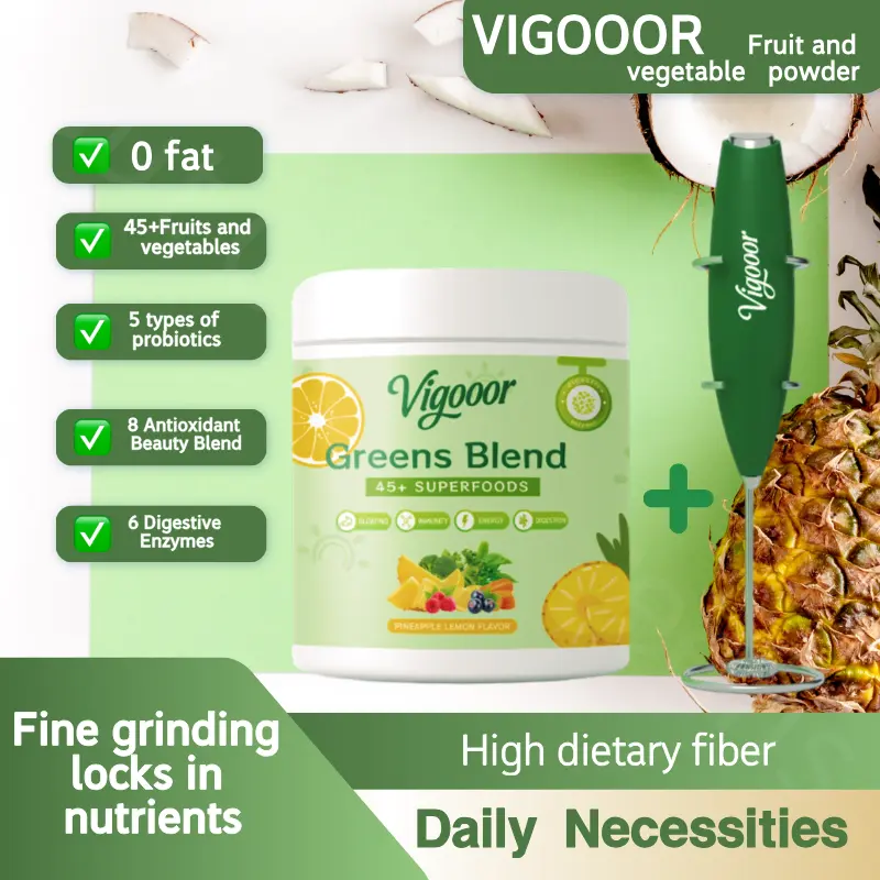 Vigooor New Upgrade, Green Superfood Powder - Digestive Support, Intestinal Health, Relieve Bloating,Contains Probiotics and Antioxidants, No Added Sugar, No Additives,240 oz Can, One Scoop is about 8 oz, 30 Days, Blender Included (Battery Not Included)