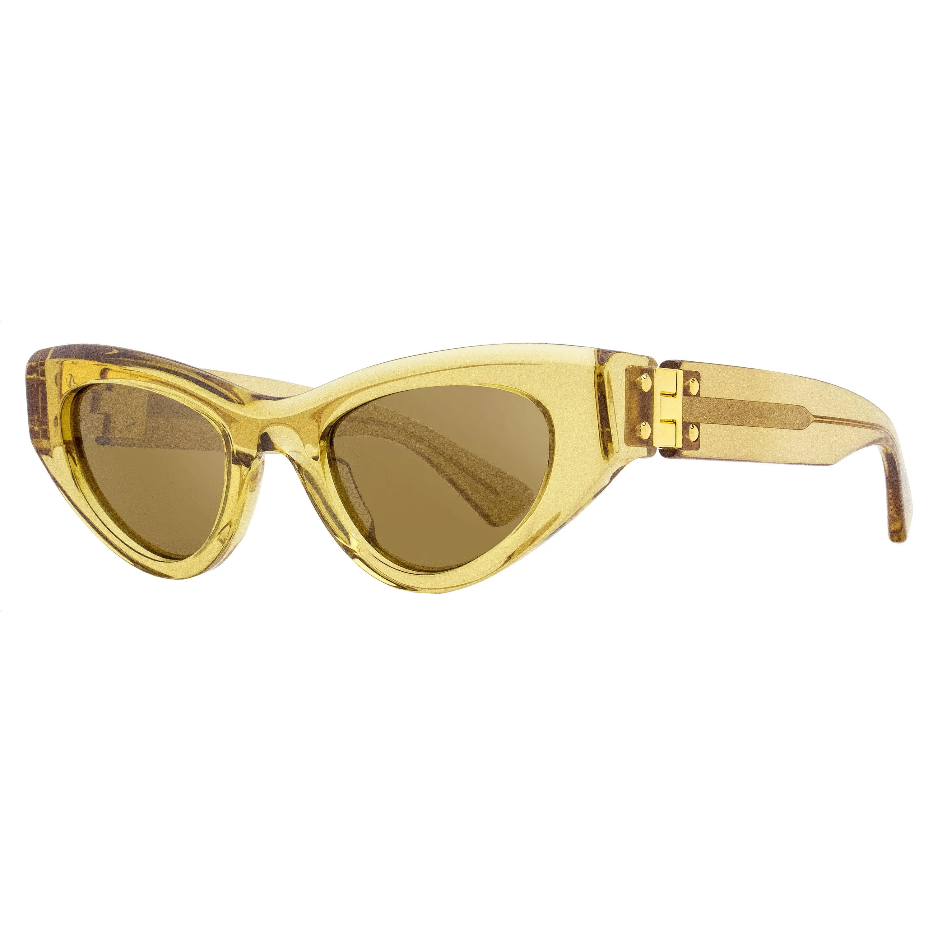 Bottega Veneta BV1142S Female Cat Eye Sunglasses - Statement Frame Glasses, 003 Transparent Brown, 49mm, Bold Metal Hinge, UV Protection Lens, Stylish Accessories, Alt Style Women's Sunglasses