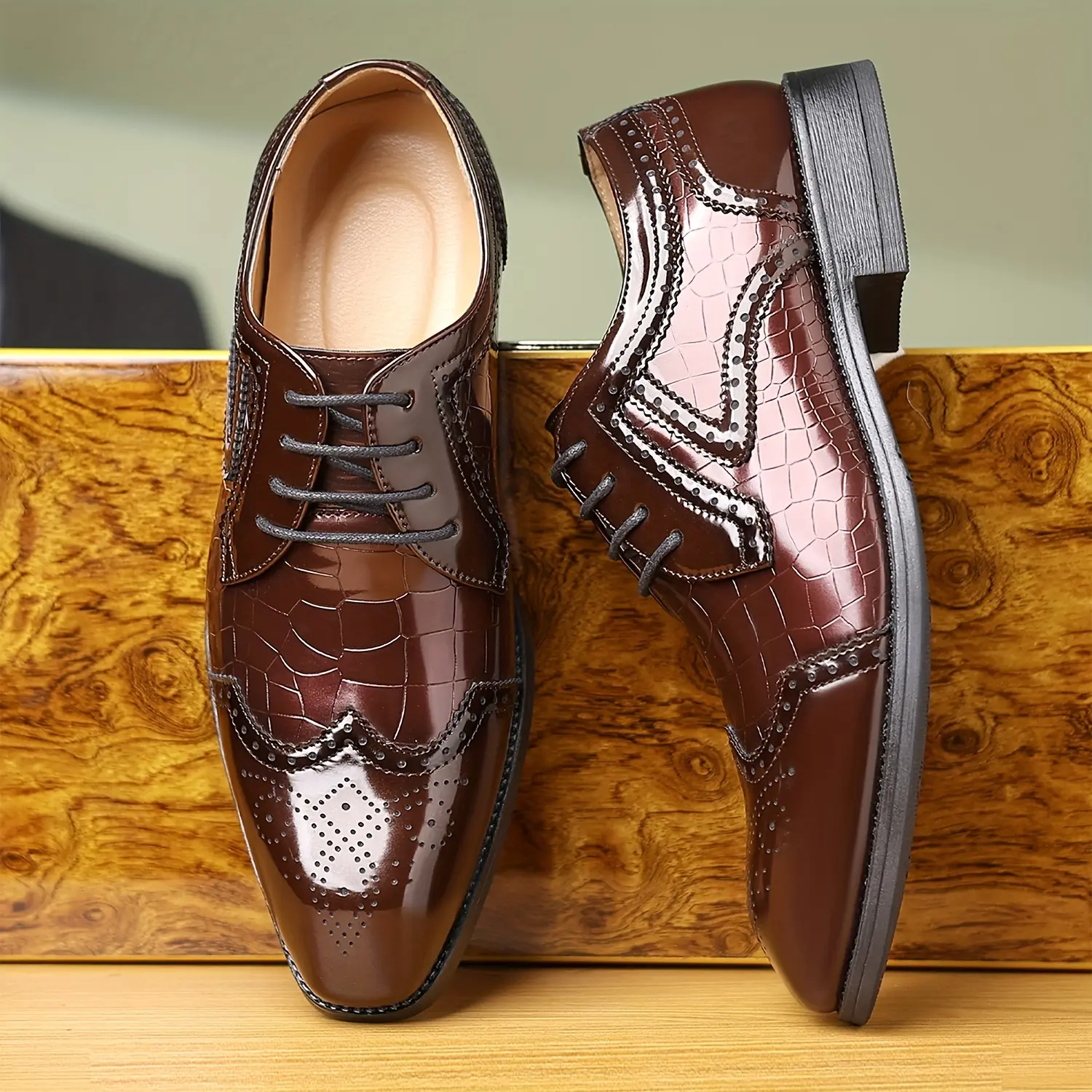 Men's Brogue Style Derby Dress Leather Shoes, Lace-Up Easy Wear, Perfect for Daily Commute, Weddings and Parties