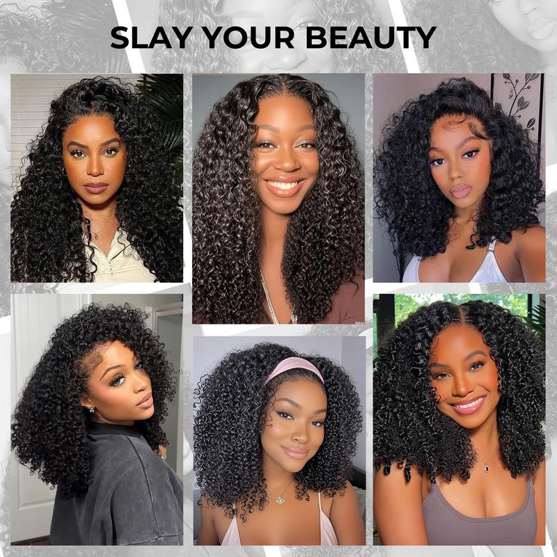 【3 In 1 Half Wig】Alipearl Hair Kinky Curly Glueless Half Wig Human Hair Wigs With Drawstring Cap Invisible Hairline Beginner Friendly