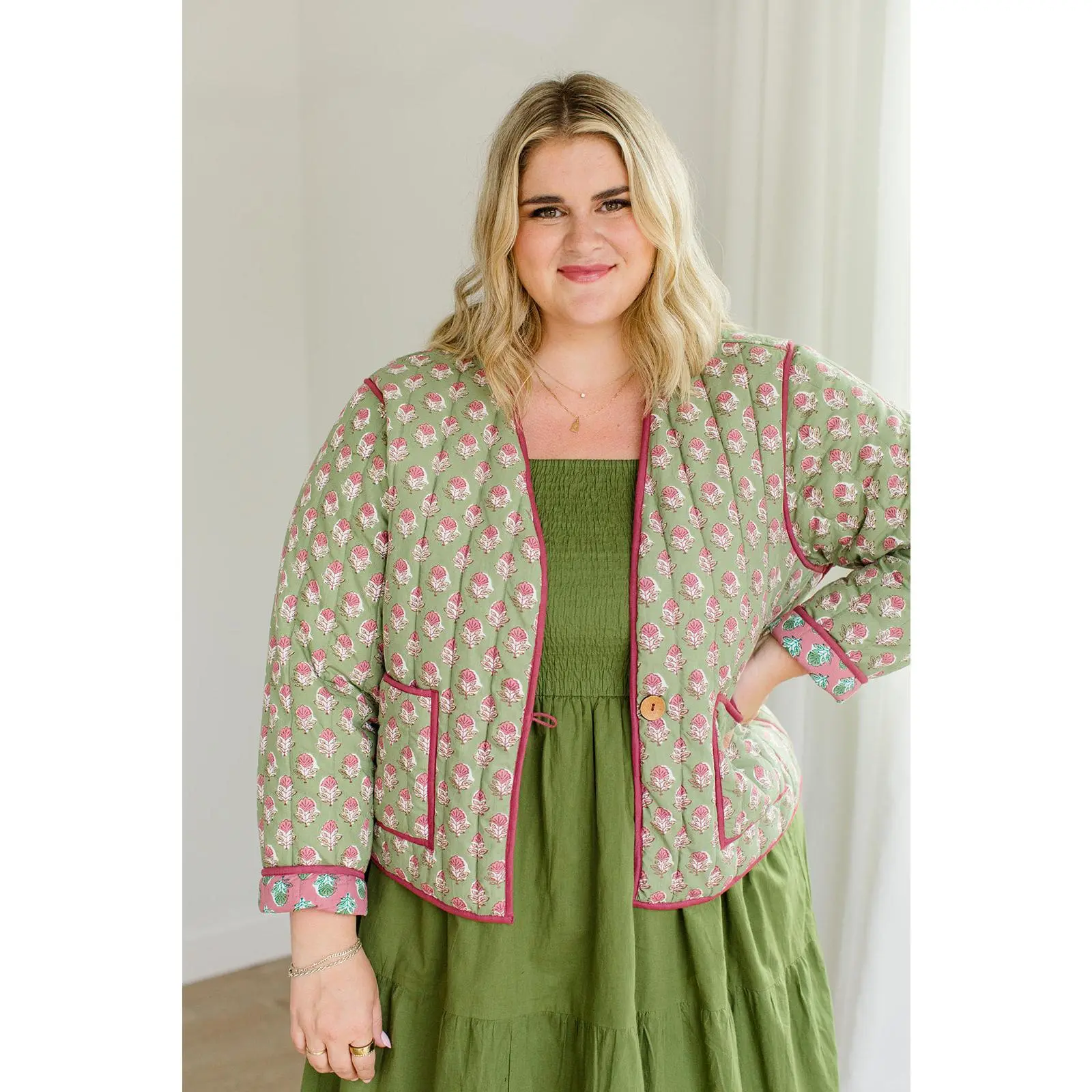 The Emily *Reversible* Quilted Jacket in Pistachio Pink