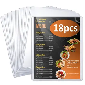Menu Covers 8.5 x 11, 18 Pack, 2 View Restaurant Menu Covers, All Clear Vinyl Menu Sleeves, Menu Holder, Top-Loading