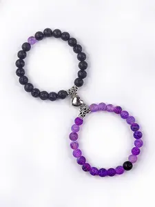 Couple Magnetic Heart Beaded Bracelet, Heart Design Bracelet, Stone Beaded Bracelet for Women & Men, Trendy All-match & Exquisite Jewelry for Birthday Gift