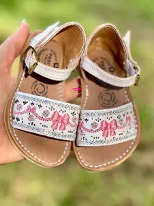 Coquette White Mexican Buckle Sandals with Bow Detail, Stylish Design for Everyday Wear