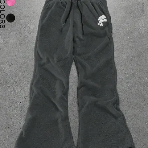 Men's Number & Star Patch Pants, Casual Comfy Soft Trousers for Spring & Fall, Fashion Unisex's Bottoms for Daily Wear
