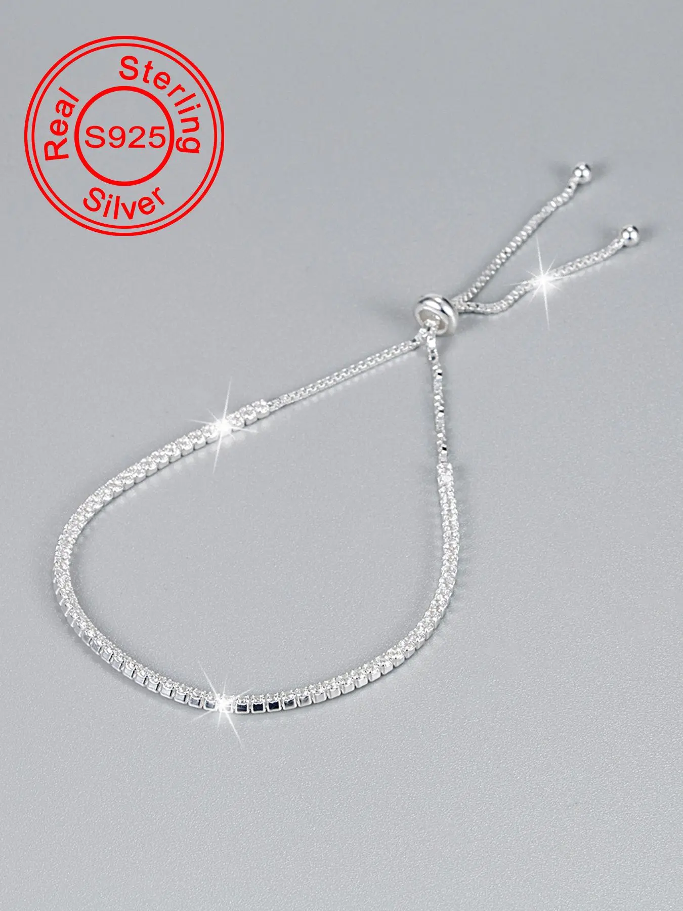 S925 Sterling Silver Women's Elegant Rhinestone Decorated Slider Bracelet, Adjustable Slider Bracelets, Exquisite Trendy High Quality Bracelet, Fashionable Jewelry Accessories for Women As Gift, Beautiful Bracelets
