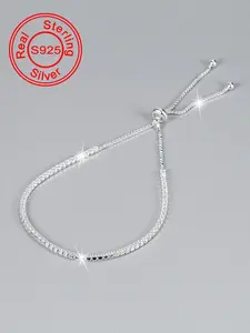 S925 Sterling Silver Women's Elegant Rhinestone Decorated Slider Bracelet, Adjustable Slider Bracelets, Exquisite Trendy High Quality Bracelet, Fashionable Jewelry Accessories for Women As Gift