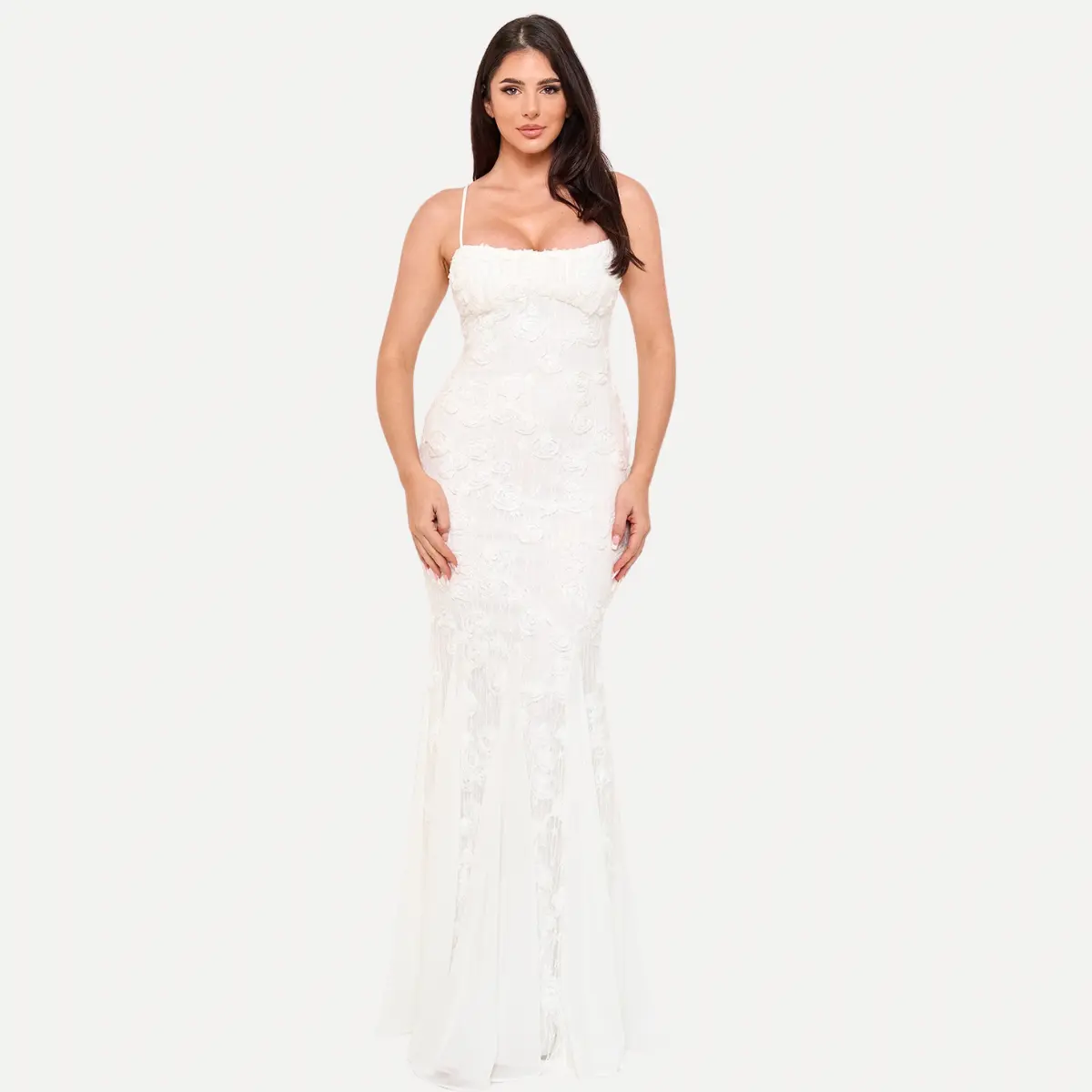 Blushing Lace Mermaid Maxi Dress – Elegant Formal Evening Gown | La Belle Gina Boutique