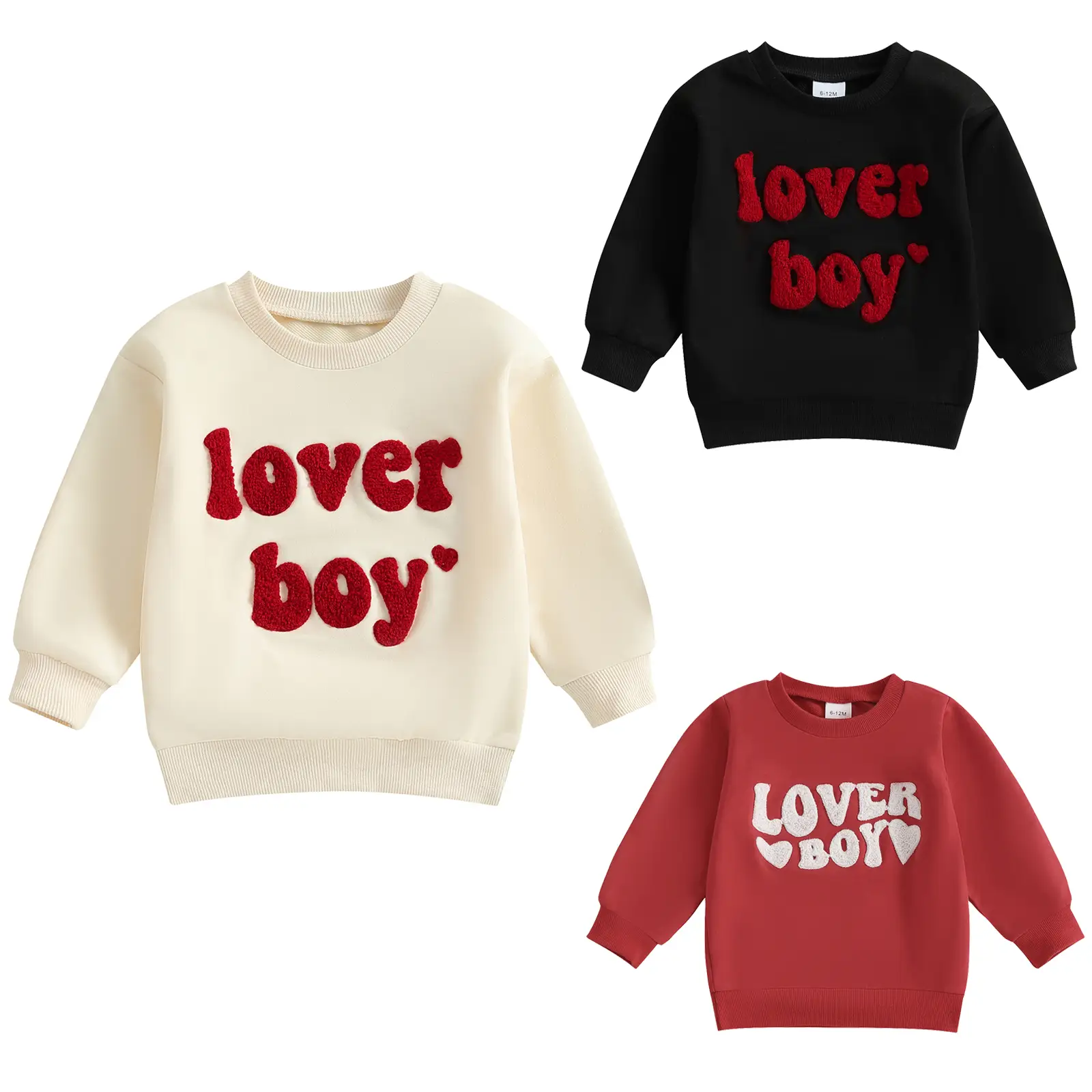 Toddler Baby Boys Valentines Day Outfits Lover Boy Heart Embroidery Sweatshirt Long Sleeve Crew Neck Pullovers Spring Warm Shirt Tops