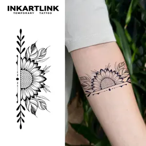 INKARTLINK Tattoo Tech, 2 Sheets Medium Semi Permanent Tattoo, Adult Art Design Temporary Tattoos, Lasts 1-2 Weeks, Waterproof, Realistic Look, No Adhesive, No Reflection (Sunflower Arm Ring Design)