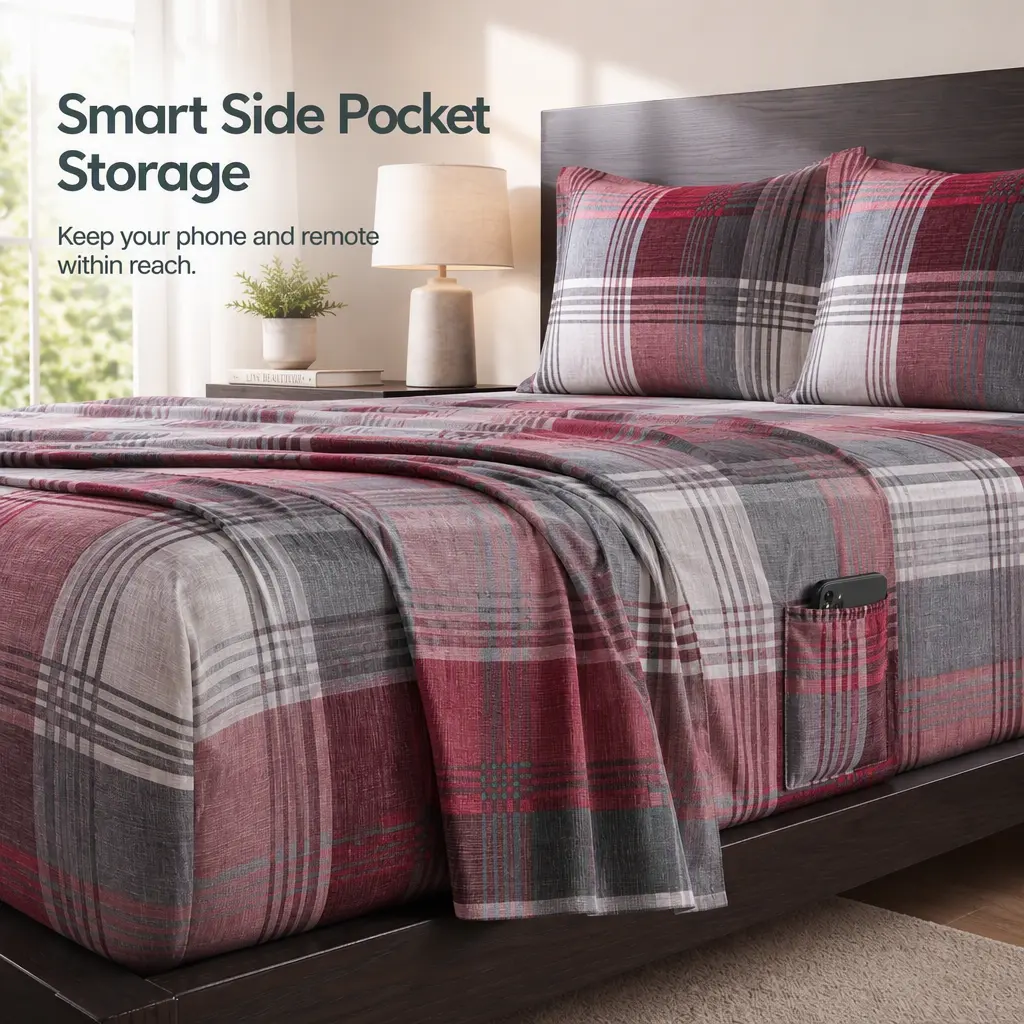 4-Piece Luxury 100% Cotton Flannel Sheet Set - 16-in Deep Pocket, Side Pocket, OEKO-TEX Certified Hotel-Quality Bedding