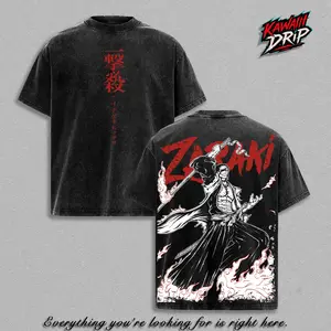 Bleach Zaraki Kenpachi T-Shirt, Kenpachi Zaraki Anime Tee, Squad 11 Captain Graphic Shirt, Soul Reaper TYBW Kenpachi Back Print, Vintage Clothing Washed Streetwear Top, Soft Cotton Unisex Fans Gift