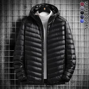 Men's Lightweight 50g Duck Down Hooded Jacket - Full Zip Closure & Duck Down Filling with Hood, Machine Washable (Nylon), Suitable for Winter, Skiing, Travel - Casual Outdoor Jacket, Winter Coat, Ski Gear, Trendy Jacket(Sheets)
