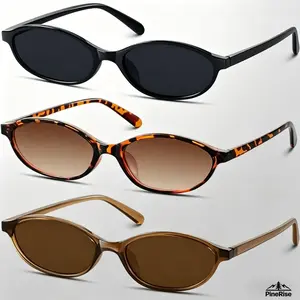 3Packs Retro Oval Women’s Sunglasses, 90s Vintage Inspired Narrow Frame, Y2K Trendy Small Cat Eye Style, Classic Fashion Shades for Daily Streetwear Party Outfits