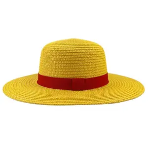 Brdwn Luffy Unisex Flat Straw Hat Neck String Cosplay Japanese Cartoon Props Hat