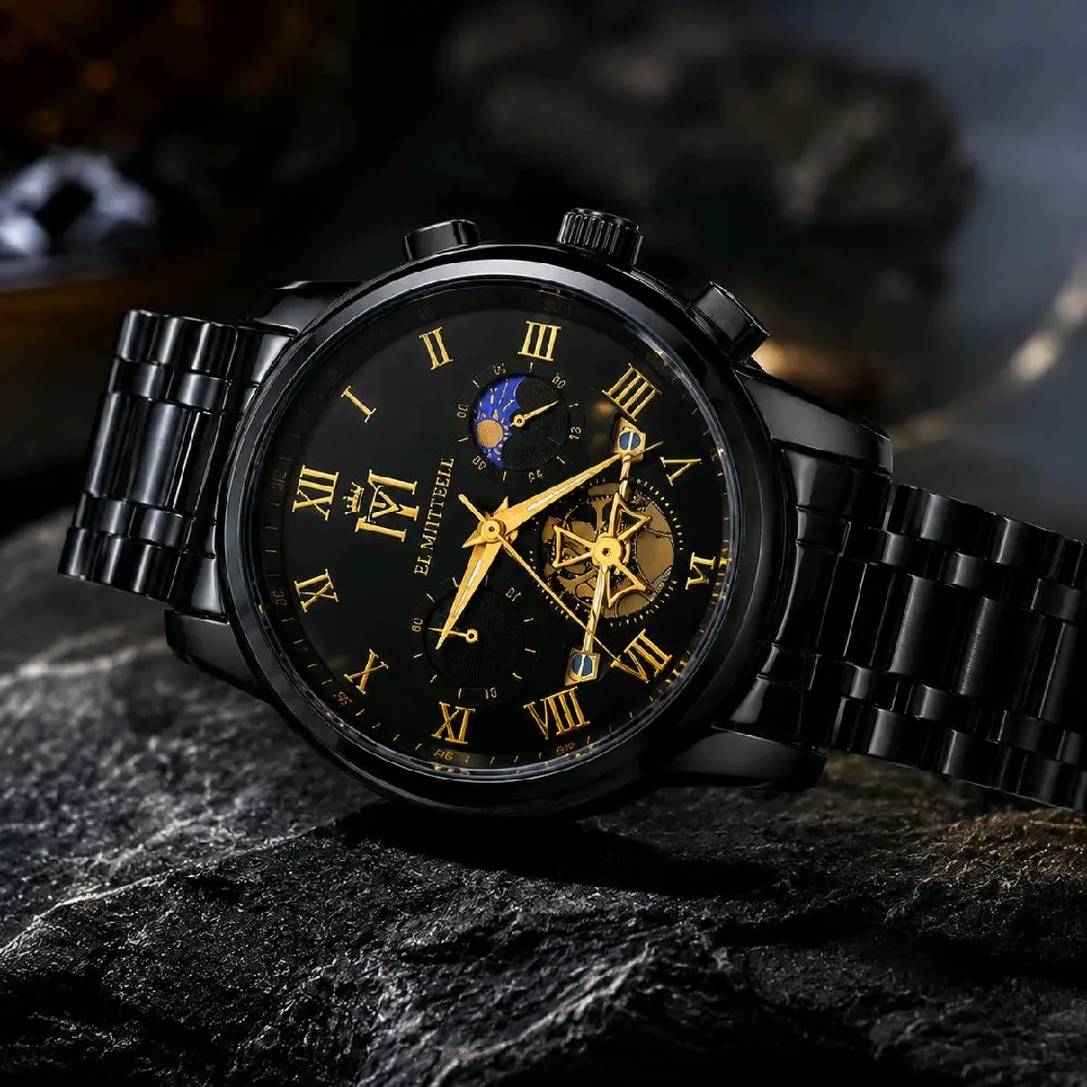 EL MIITTEELL Black-Gold Luxury Watch