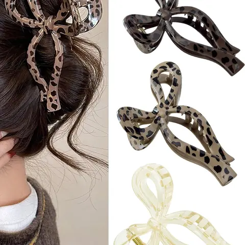 3 Pieces Bow Hair Clips for Women, French Leopard Print Design, Strong Hold Matte Finish Hair Barrettes, Christmas Gifts for Daily Styling, Hair Claws, Hair Decor, Hair Style Accessory