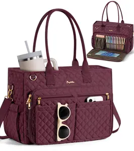 (LIVE ONLY)Bagstellar Teacher Tote Bag for Women,15.6 inch Laptop Work Tote Bags Nurse Bible with Large Cup Holder&Insulated Pocket, Waterproof Quilted Utility,Multiple Pockets,Shoulder Crossbody Organiser for Daily,Travel,School College
