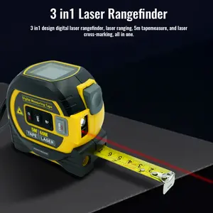 40M / 60M laser tape measure 3-in-1 Portable digital tape measure, high-precision laser rangefinder, steel tape measure, high elasticity, uses 2*1.5V AAA battery (not included), Portable measuring tool