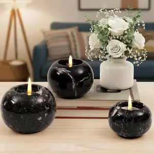 Elborse Marble Tealight Candle Holder 4 inch Handmade Decorative Votive Candle Holder for Home Decor, Elegant Set of 3 Mini Candle Holders & Marble Taper Holder for Housewarming Gifts