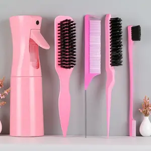 Professional Hair Styling Tool Set – Parting Brush, Detangling Smoothing Brush, Edge Brush & Continuous Spray Bottle for Sectioning, Sleek Finish & Curly Hair Styling, Hair Volume Tool