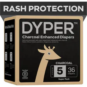 Charcoal Enhanced Day & Overnight Disposable Baby Diapers Made with Plant-Based Skin-Friendly Ingredients Hypoallergenic for Sensitive Skin Size 5 (36 Count)