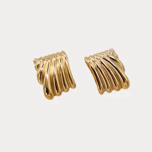Sorcha Irregular Lava Rectangle Drop Earrings Gold Tone Twisted Design Hypoallergenic Surgical Steel Posts 14.6g Lightweight Comfortable Jewelry