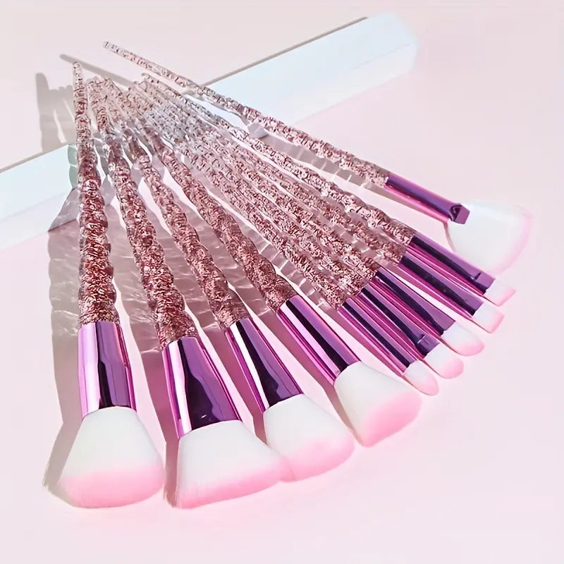 Essence Makeup 10-Piece Mermaid Professional Makeup Brush Set for Foundation Blending Powder Eyeshadow Concealer & Blush with Glitter Handles