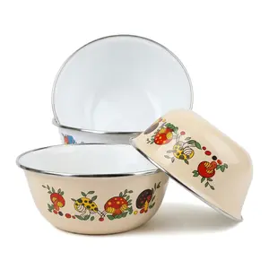 Vintage Floral Enamel Bowls 3-Pack Dishwasher Safe Reusable Round Outdoor Safe for Camping Picnics School Perfect Gift for Holidays Tableware Aesthetic Sturdy Stylish