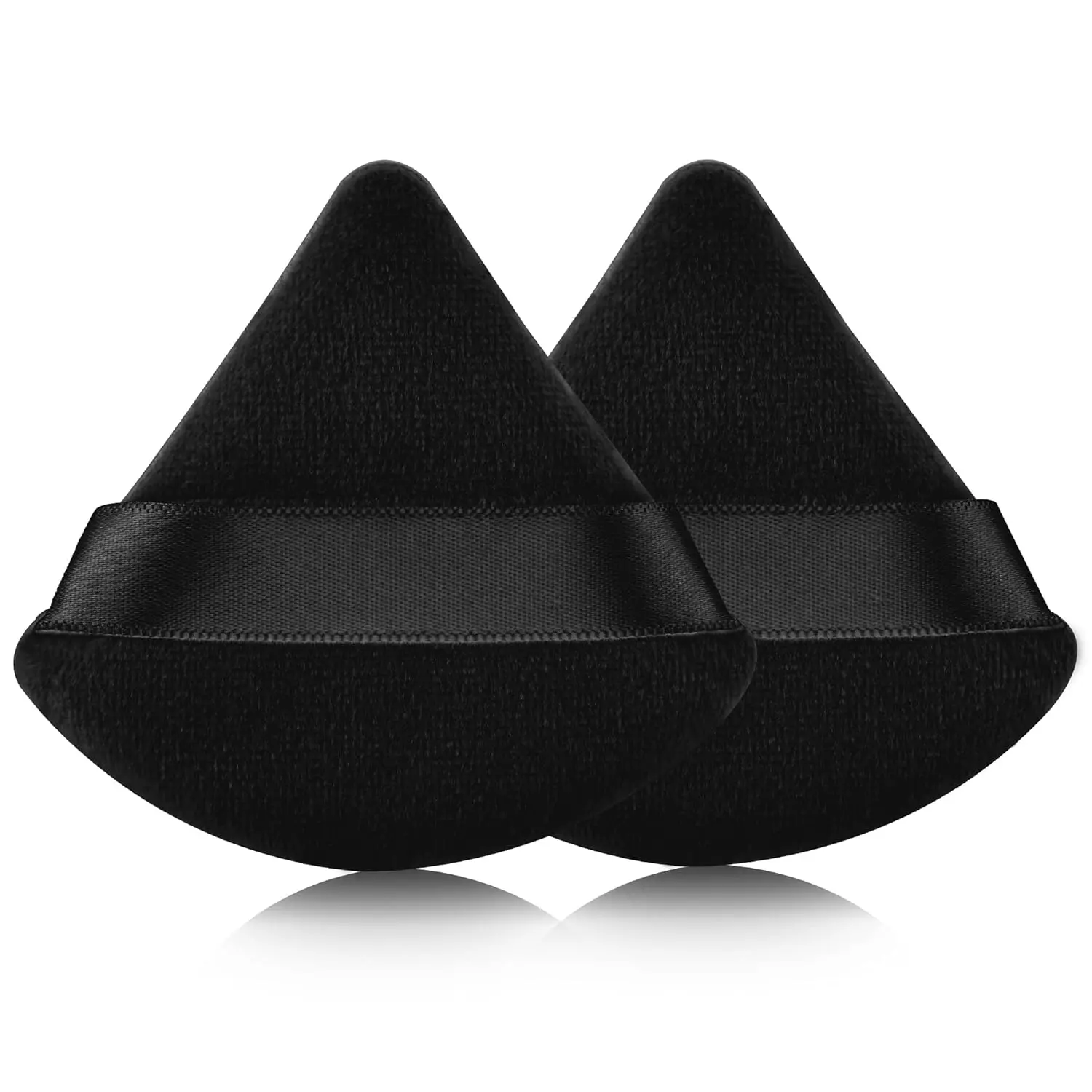 2 Pcs Triangle Powder Puff for Face Powder, Soft Plush Setting Powder Puff, Velour Cosmetic Foundation Blender Sponge Beauty Makeup Tools (Black)