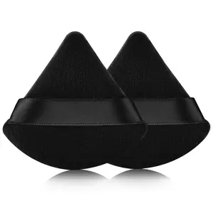 2 Pcs Triangle Powder Puff for Face Powder, Soft Plush Setting Powder Puff, Velour Cosmetic Foundation Blender Sponge Beauty Makeup Tools (Black)