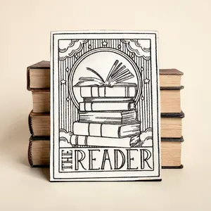 Tarot Cards Inspired Embroidered Fabric Patch - The Reader Design, Sew-Iron Hook Backing, Multi-Size Option for Jackets, Bags, Altar Cloths