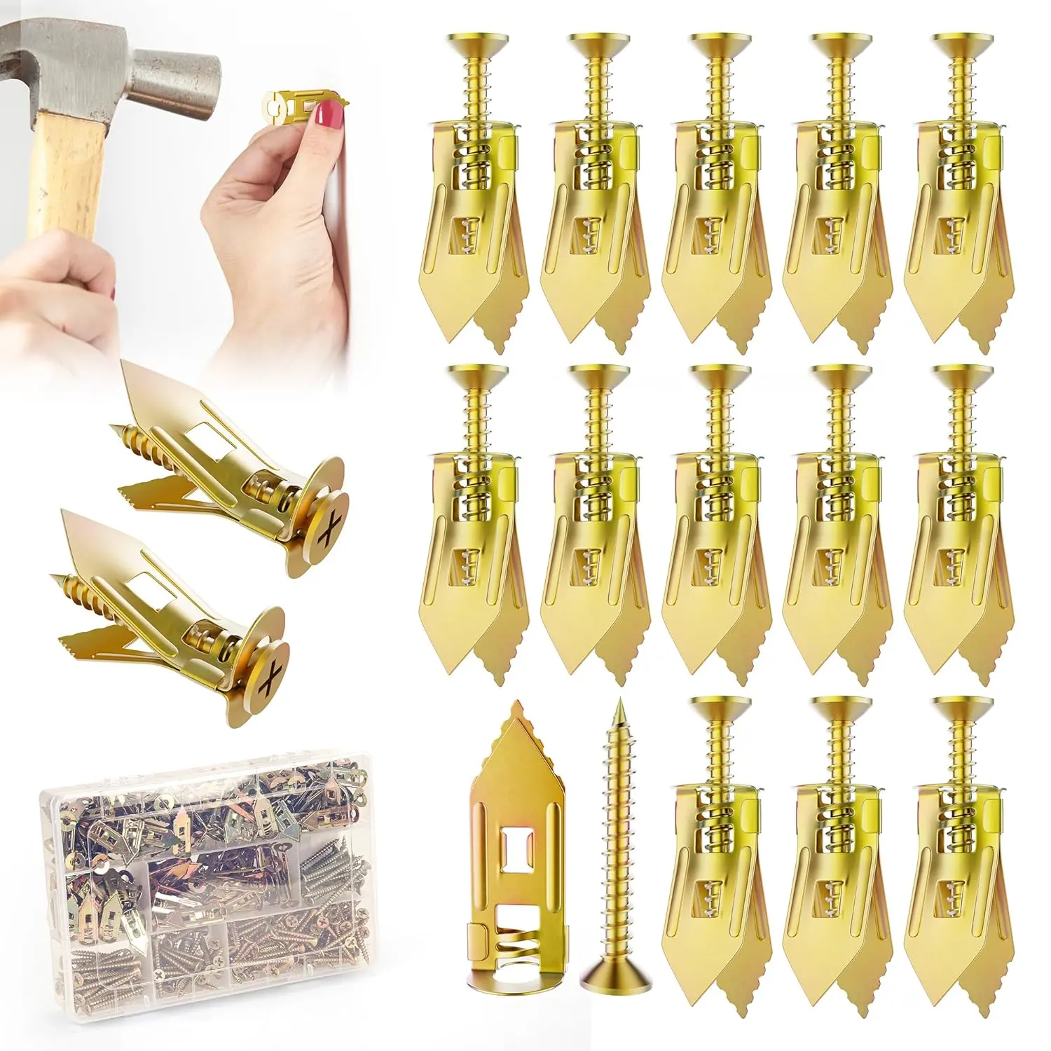 Galvanized Steel Heavy Duty Anchors + Screws Kit, Self-Drilling Rust & Corrosion-Resistant Fasteners for Drywall Walls, Hanging Items No Pre-Drilling Home Repair Hardware (60Pcs, 120Pcs)