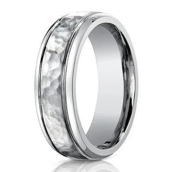 7mm Men's Benchmark Titanium Wedding Ring with Hammered Finish