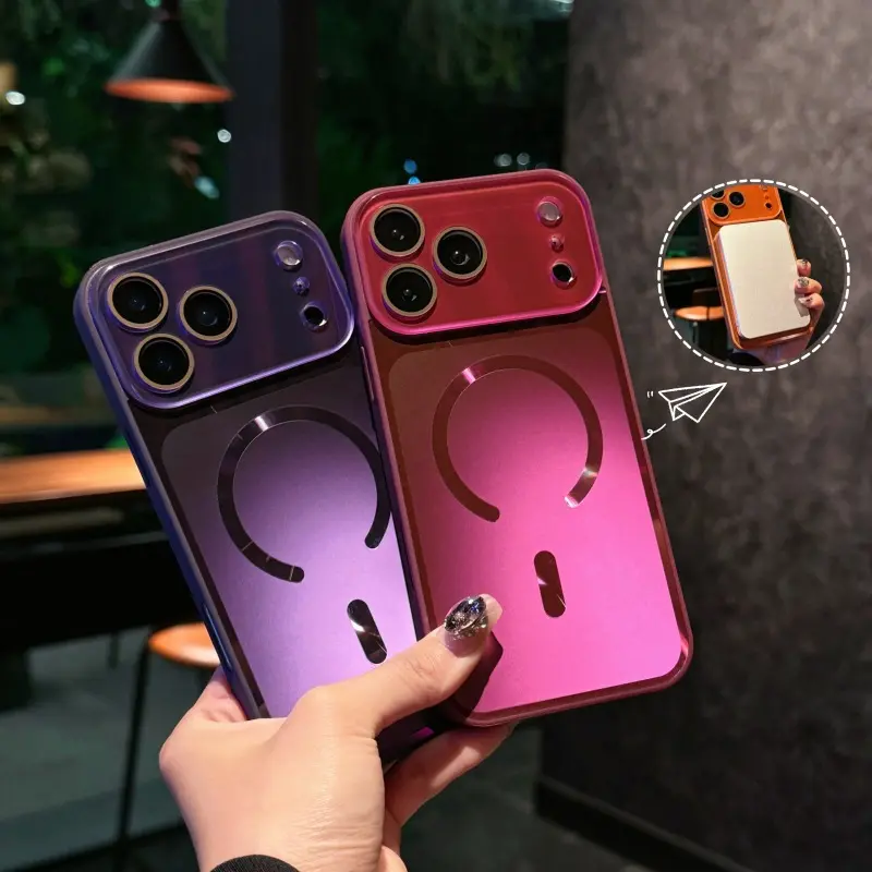 Large Window Matte Electroplated Magsafe Magnetic Phone Case for iPhone 13 14 15 16 17 ProMax/Air/Pro Iridescent Laser Shockproof Cover #YJDSCMSCXXYKMAGENTA