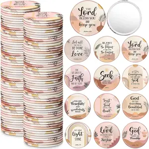 48 Pcs Bible Verse Compact Mirrors Christian Party Favors Boho Pocket Makeup Mirror Gifts Bulk for Women Portable Inspirational Scripture for Church Religious Group Sunday Party Supplies