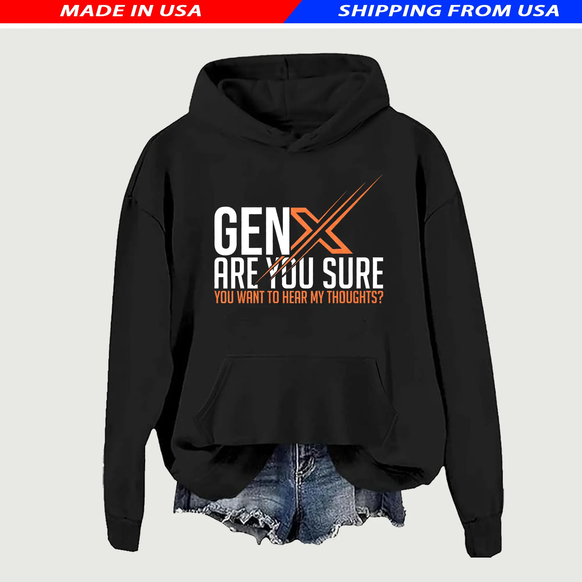 Gen X Sarcastic Hoodie, Classic Fit Retro Graphic Long Sleeve Sweatshirt, Soft Cotton-Poly Blend, Funny Nostalgia Gift for Men and Women, Stretch, Jet, Pocket, Print, Unisex, Pullover, Casual, Everyday, Twist, Longsleeves, Round Neck, Style, Tops, Crew Ne