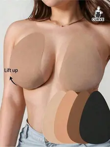 3 pairs of Basic Casual Womenswear invisible silicone strapless Wireless bra lift tapes, in apricot/light brown/dark brown/black, suitable for XL-XXXL cup sizes
